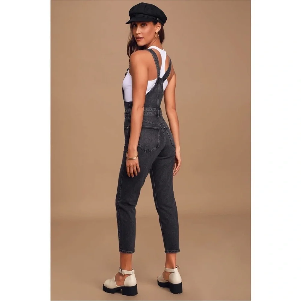 free people ziggy ‎ Black Shelby Washed Button-Up Denim Overalls Twenty Six